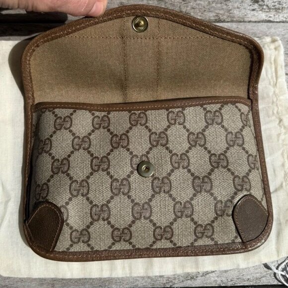 WITH CHAIN EUC Gucci Shirley Line Pouch Beige Logo clutch Crossbody bag handbag - Picture 7 of 10